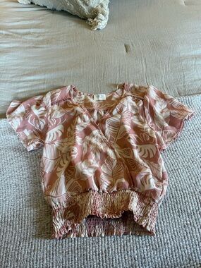 Sienna Sky Pink Tropical Print Smocked Waist Blouse